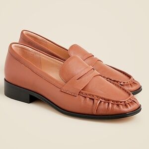 J.Crew Women's 10 Maison Ruched Penny Loafers Camel Light Brown Leather Flats